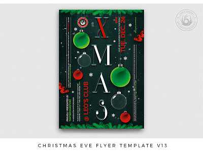 Christmas Eve Flyer Template V13 balls christmas classy club design elegant eve flyer holidays magical market party photoshop poster print promotional psd snowy template xmas