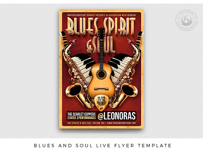 Blues and Soul Live Flyer Template album band blues concert design festival festivals flyer gig jazz jazzy live music musician photoshop poster print promotional psd template