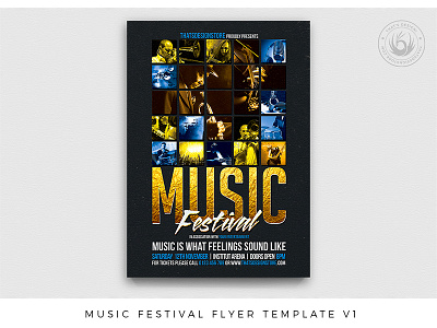 Music Festival Flyer Template V1 band blues concert design fest festival flyer gig indie jazz live music musical musician photoshop posters print psd rock template