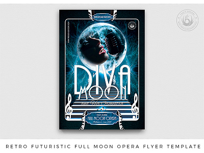 Retro Futuristic Full Moon Opera Flyer Template