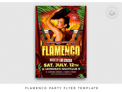 Flamenco Party Flyer Template andalucia dance dancing design event flamenco flyer folklore guitar music party photoshop poster print psd show spain spanish summer template