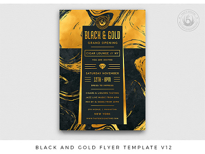 Black and Gold Flyer Template V12 black black and gold branding classy design elegant flyer flyer template gold golden grand opening invitation marble opening party photoshop poster print promotional psd