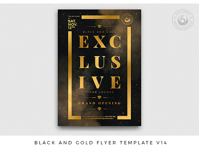 Black and Gold Flyer Template V14 black black and gold classy club elegant event exclusive flyer gold golden grand opening invitation lounge luxury nightclub party photoshop poster psd template