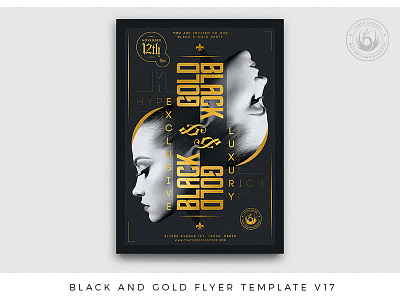 Black and Gold Flyer Template V17 black black and gold classy club dj elegant exclusive flyer gold golden grand opening invitation lounge luxury nightclub party poster rich upsidedown vip