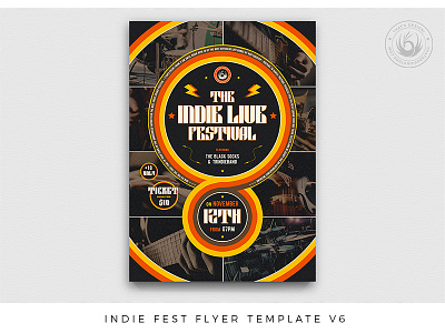 Indie Fest Flyer Template V6 album alternative band cover design festival flyer indie jazz live music musician photoshop poster print promotional psd retro rock template