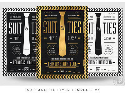 Suit and Tie Flyer Template V3 after work black and gold blackandwhite business classy club dandy design elegant flyer gold golden nightclub party photoshop poster print psd suit and tie template