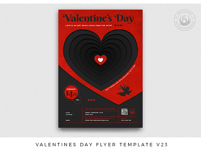 Valentines Day Flyer Template V23 black classy cupid design elegant flyer heart hearty love night party passion photoshop poster print psd red romantic template valentinesday