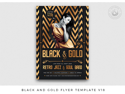 Black and Gold Flyer Template V18 black black and gold classy dj elegant flyer gold golden jazz jazzy music night night club nightclub nightclub flyer nightlife party poster sexy template