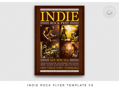 Indie Rock Flyer Template V8 album alternative band concert country cover design fest festival flyer flyer template gig indie live music photoshop poster print psd rock