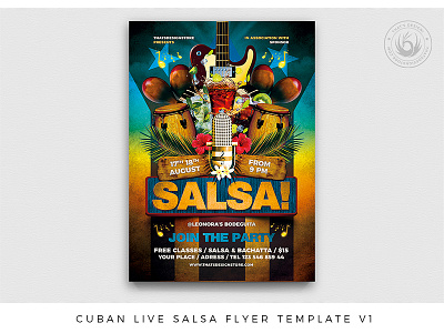 Cuban Live Salsa Flyer Template V1 band bodega concert cuban cubano dance dance party dancing design fest festival flyer latin latino live music photoshop poster psd salsa