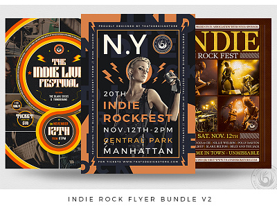 Indie Rock Flyer Bundle V2 album alternative band concert design event festival flyer grunge indie live music photoshop poster print promotional psd retro rock template