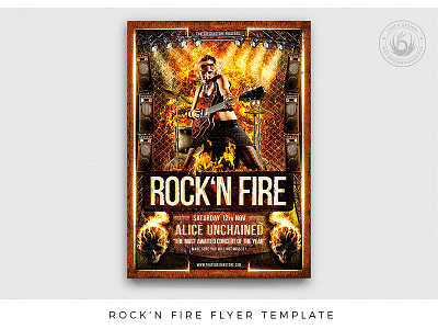 Rock'N Fire Flyer Template album band concert design festival fire flyer gothic grunge hard rock heavymetal hot live music photoshop poster print psd rock template