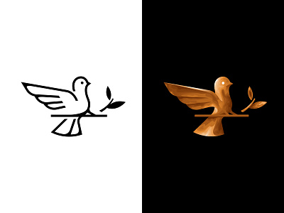 Bird Logo Design - Wood & Gold animal animal logo bird bird logo gold golden logo design mark minimal logo monogram logo nature symbol wood