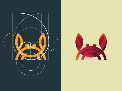 Crab logo using grid of golden ratio animal brand branding concept crab golden ratio grids guidelines manual identity logo logo design logo grids