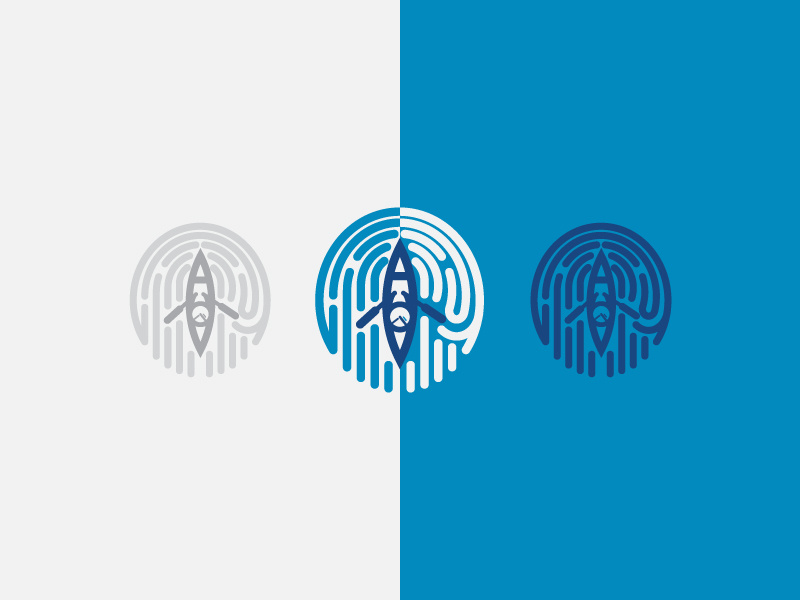 Finriver Travel Logo symbol mark fingerprint boat travel brand branding concept logo logo design river logo for sale