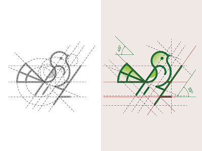 Bird Logo and Golden Ratio Grids animal bird bird logo dainogo golen ratio grid logo design logo for sale monogram music logo purchase logo symbol