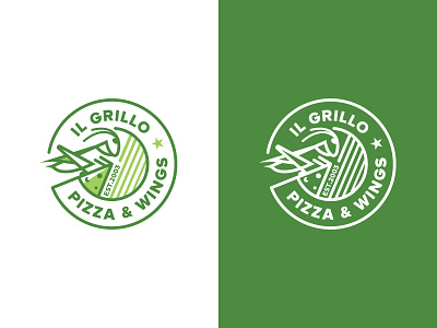 IL Grillo Pizza & Wings Logo emblem logo grillo logo logo design mark nature pizza wing