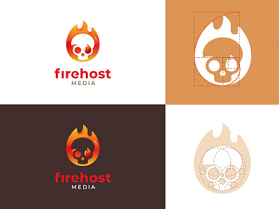 firehost logo & grids branding fire ghost golden ratio grids host logo logo design logo grid mark skull symbol