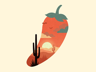 Cayenne chili desert design illustration nature pepper sky spicy sunset