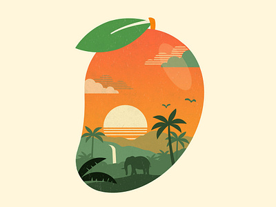 Ripe fruit illustration india landscape mango nature shape sunset