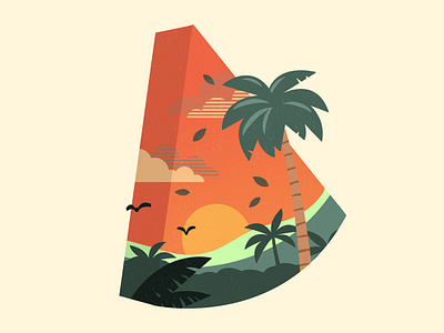 Slice of Life palm trees shape summer sunset tropical watermelon