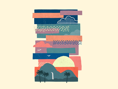 Tropical Skies abstract chill nature palm trees pastel pastel color shapes sky sun sunset tropical waterfall