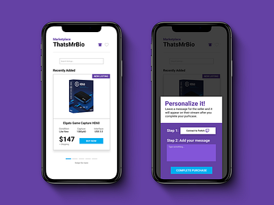 Streamer Marketplace App app app design concept design elgato esports flat gaming iphone x livestream marketplace menu mobile app design photoshop product page store streaming twitch ui video games