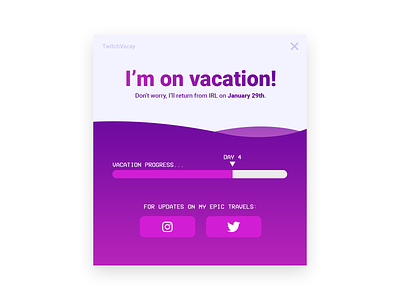 TwitchVacay Extension concept daily ui flat flat ui gaming livestream notification overlay photoshop progress bar simple streaming twitch twitch.tv ui video games