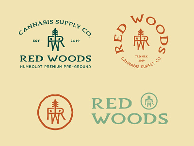 Red Woods Logo System Design brandidentity branding cannabis branding cannabis design cannabis packaging illustration logo logo design monogram logo responsive design rustic logo tree logo vintage design
