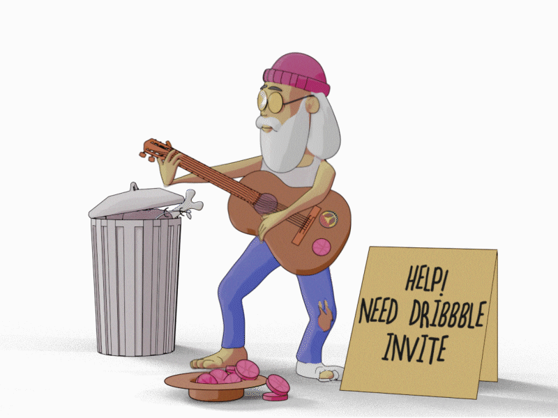 Hello, Dribbble! 3d animation cartoon debut debut shot design dribbble invite first shot guitar hello dribbble homeless minimal old man