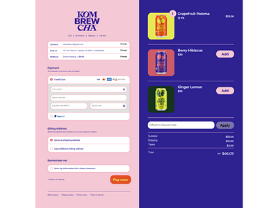 Checkout Page for Kombrewcha brand identity branding checkout form credit card checkout dailyui form entry graphic design kombucha logo ui