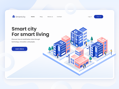 Smart City - Isometric Header Illustration build building character character design clean header homepage icon illustration illustrations isometric isometric design isometric illustration landingpage smart city typography vector web website