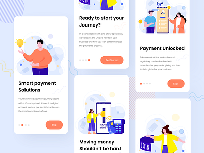 Currencycloud On-Boarding Screen app character character design finance app financial flat illustration illustration illustrations money on boarding onboarding payment screen typography ui uiux ux vector web