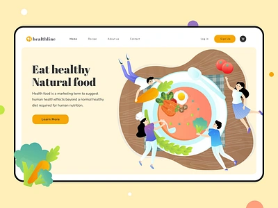 Healthline - Header Illustration Healthy Food Website character design characters eat food food illustration header health healthy illustration illustrations landing page design landingpage logo nature nutrition soup typography uiux vector website