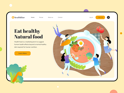 Healthline - Header Illustration Healthy Food Website character design characters eat food food illustration header health healthy illustration illustrations landing page design landingpage logo nature nutrition soup typography uiux vector website