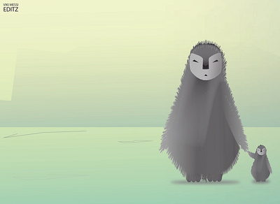 Penguin FUR 3D baby blue boy cold design family field fur green illustration illustrator mother penguin polar snow
