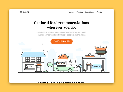 Landing Page - Food Recommendation App app design food truck graphic design illustration landing page landingpage minimal restaurant ui web website