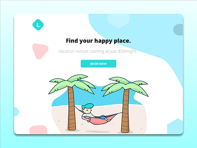 Landing Page - Vacation Rental Website app beach colorful design graphic design hammock illustration landing page minimal palm tree ui ux vector web website