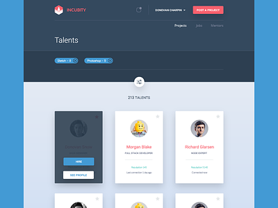Talents directory design directory flat list material people profile talent ui