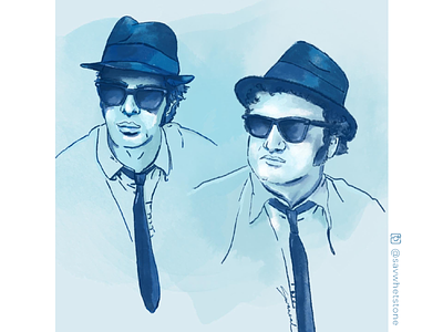 Blues Brothers 1980s blue cult classics dan aykroyd fadora hat illustration john blushi men movie movies suits vintage