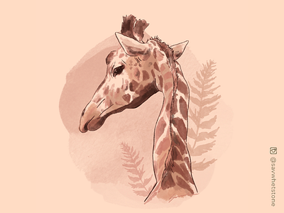 Giraffe african animal coral fauna giraffe illustration peach safari summer watercolor wild