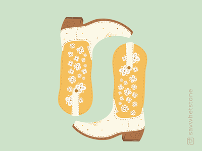 Gold Floral Cowgirl Boots boots bright country country girl cow cowboy cowgirl design floral flower fun girl gold green procreate spring vintage western yee haw yellow