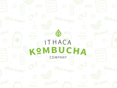 Ithaca Kombucha Co. brand brand design iconography ithaca kombucha leaf logo logo design pattern pattern design