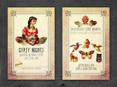 Gypsy Nights Event Card event card gypsy print texture typography vintage