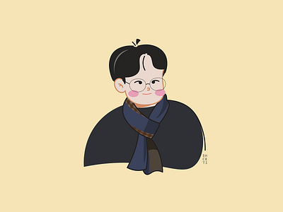 뿌리깊은쟈칸 an dongyoung autumn boy character character design cute doodle doodle art fall fanart glasses illustration man scarf vector warm