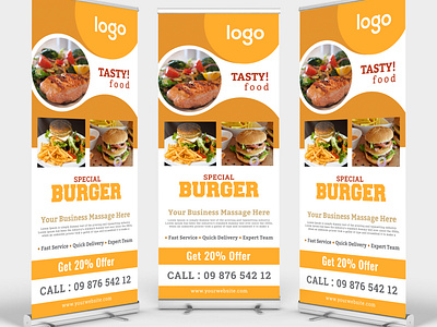 Food Delivery Service Roll-Up Banner Template