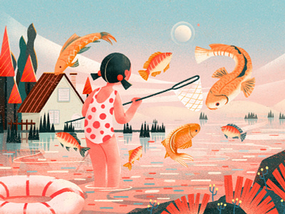 Summer design fish girl illustration summer 插图 设计
