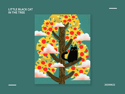 Little black cat in the tree cat design illustration tree