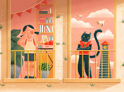 Sunshine cat design girl illustration 插图 设计