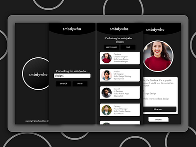 SmbdyWho App Prototype adobexd android app app design application black dailyui design iphone prototype social app